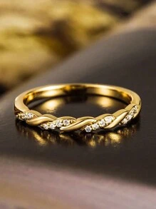 1pc Minimalist 925 Sterling Silver Micro-Inlaid Diamond Ring, Classic Versatile Thin Band, Suitable For Business Events/Daily Wear, High-Quality Jewelry Gift For Family And Friends - Gold - View 4