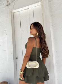 BOW OVERALL WITH PADS AND LINED SUMMER FASHION - xanh quân đội - Xem 2