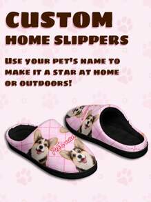 Women's Custom Pet's Name Home Slippers, Pet's Photo Designed Lightweight Comfortable Soft Bottom Home Slippers For Women, Personalized Fun Gift For Mom/Dad/Her/Him/Girlfriend/Boyfriend/Wife/Husband/Friend - Black - View 4