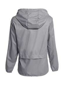 Women Spring Summer Packable Rain Jacket Outdoor Hooded Windbreaker With Adjustable Drawstring Daily Streetwear - Grey - View 5