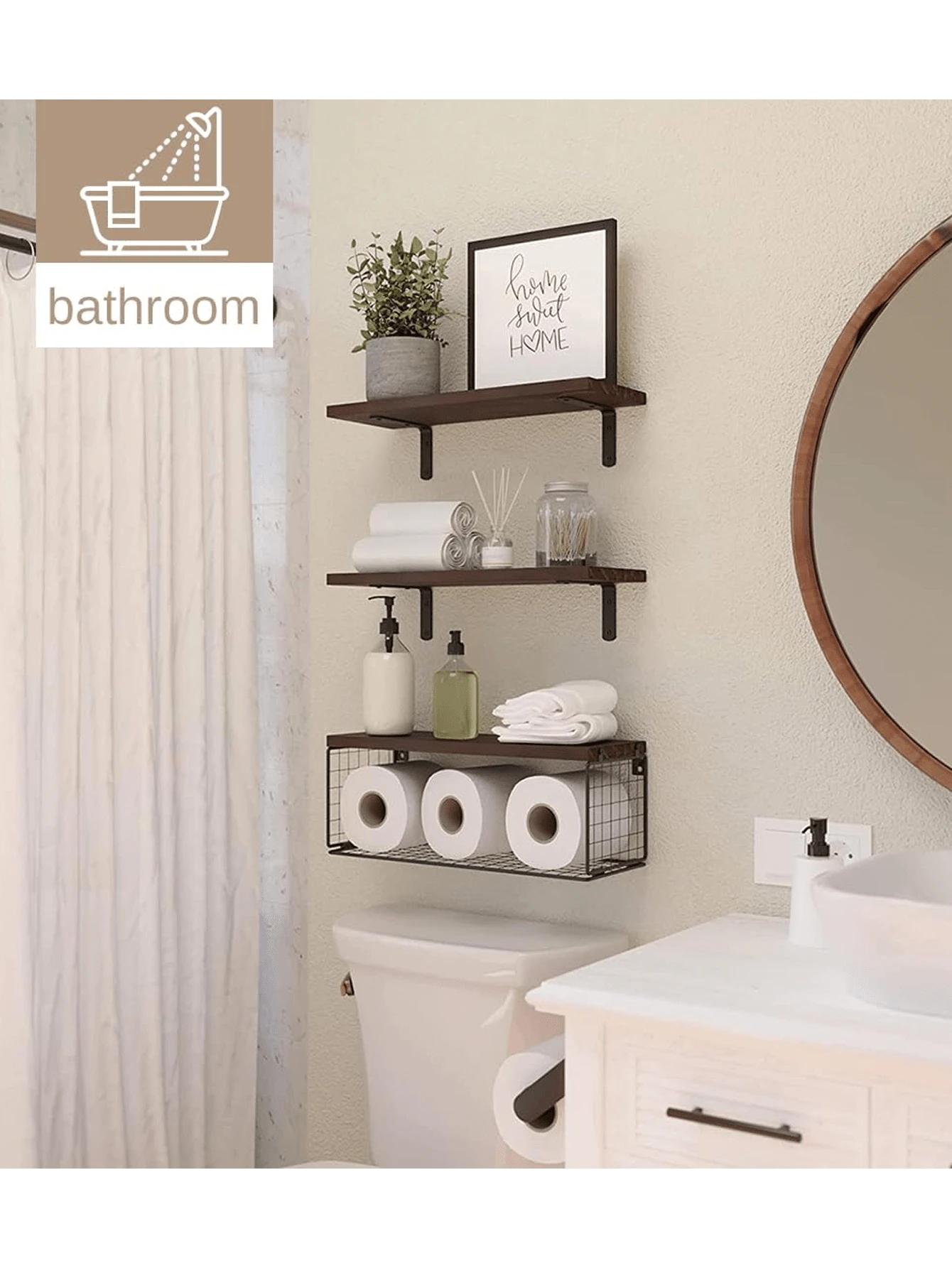 Étagère De Rangement Pour Toilettes - Organisateur Salle De Bain, Blanc Ou Marron, 15x34x15cm