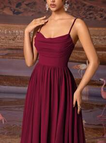 Elisanya AOSHABABI Burgundy Solid Draped Chiffon Elegant Formal Dress Gown, Suitable For All Formal Occasions, Gala, Wedding Guest, Music Festival, Holiday Party, Graduation Dance, Cocktail Party, Date, Vacation And Bridesmaid Dress