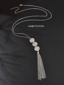 1 Pieza Collar Gargantilla de Cadena Larga de Plata Redondo Estilo Boho Chic con Colgante con Borla para Mujer Joyería para Fiesta Nocturna