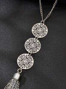 1 Pieza Collar Gargantilla de Cadena Larga de Plata Redondo Estilo Boho Chic con Colgante con Borla para Mujer Joyería para Fiesta Nocturna