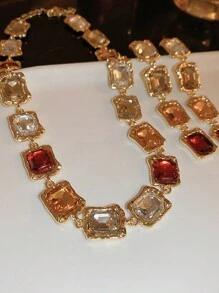 2pcs Women's Stylish Minimalist Colorful Cubic Zirconia Stone Necklace And Bracelet Jewelry Set, For Dates, Parties, Anniversaries, Birthdays