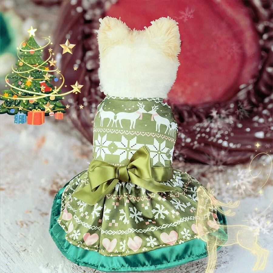 Đồ dùng cho thú cưng Giáng sinh dễ thương bán chạy, Quần áo cho thú cưng, Đồ mặc cho thú cưng Giáng sinh, Trang phục cho thú cưng dự tiệc, Nơ, Cây thông Noel, Bông tuyết, Ông già Noel, Trang phục Giáng sinh cho tuần lộc - Màu xanh lá cây đậm - Xem 1