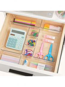 13/25/44pcs Clear Plastic Drawer Organizers Set, 4-Size Versatile Bathroom And Vanity Drawer Organizer Trays, Storage Bins For Makeup, Bedroom, Kitchen Gadgets Utensils And Office - Clear - View 4