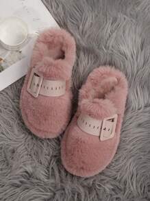Women's Platform Fluffy Slide Sandals With Buckle, Closed Toe Slip On Slippers For Indoor/Outdoor Wear, Autumn/Winter