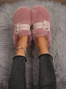 Women's Platform Fluffy Slide Sandals With Buckle, Closed Toe Slip On Slippers For Indoor/Outdoor Wear, Autumn/Winter