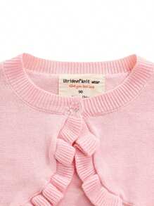 Toddler Baby Girl Sweater Crop Top Knit Cardigan Long Sleeve Ruffled One Button Cute Outwear Kids Fall Shrug Cover Up - Hồng - Xem 4