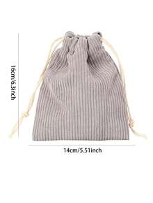 1 件简约纯色灯芯绒收纳抽绳袋便携式多功能珠宝收纳袋圣诞礼物糖果收纳袋男女适合冬季圣诞节和旅行 - 灰色 - 查看 3