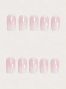 24 件中号方形指甲粉白渐变高级简约假指甲全覆盖假指甲，立即提升您的外观，适合女性和女孩，包括美甲沙龙，配有 1 块果冻凝胶和 1 条锉刀果冻胶，随机发货 - 彩色 - 查看 3