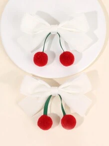 2pcs White Velvet Bow Hair Clips,Cute Pom Pom Decor, Alligator Clips With Tails,Hair Accessories For Girls&Kids,Suitable For Daily,Girls Gift - White - View 2