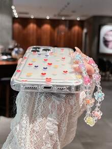 心形波尔卡圆点分散图案防震手机壳，配有 1 条挂绳，适用于 Iphone 16 Pro Max、14/13、12、11 Pro Max、XS Max、X、XR、8、7、Plus、Mini，非常适合生日礼物、女朋友、男朋友或个人使用 - 彩色 - 查看 3