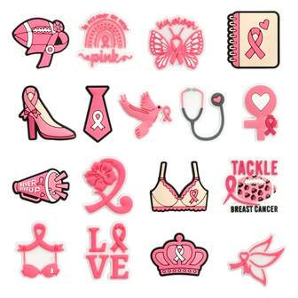 17件套粉色系列红色织带PVC软胶滴塑可拆卸装饰扣孔鞋花鞋扣DIY配件