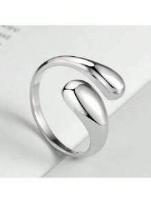 1pc Stainless Steel Smooth Double Beads Adjustable Ring, Women's Wedding Couple Ring, Valentine's Day Jewelry Gift,Mom,Mother,Mother's Day,Gift