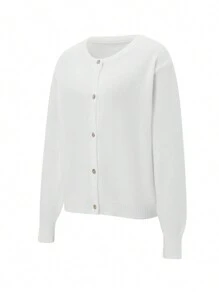 Women Button Up Sweaters Casual Lightweight Solid Color Knit Cardigans Warm Knitwear - White - View 7
