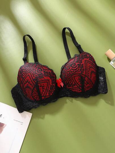 Sutiã feminino acolchoado sexy com contraste de cor de renda romântica francesa, lingerie feminina confortável