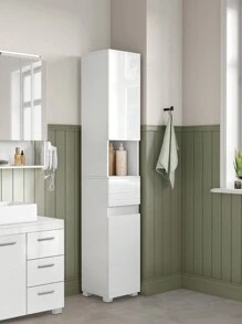 VASAGLE Mueble de Baño, Armario de Baño, Unidad de Almacenamiento de Baño, con un Cajón, Estantería, Compartimientos, Estantes Regulables, 30 x 30 x 170 cm, Blanco - Blanco - Ver 1