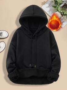 (宽松休闲，瘦人穿小一码)男士连帽卫衣纯色休闲时尚多功能运动通勤基础款保暖