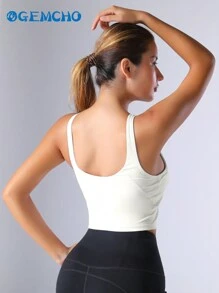 GEMCHO Camiseta de yoga deportiva para mujer con soporte medio, sin aros, con relleno y diseño de tirantes largos, para primavera/verano
