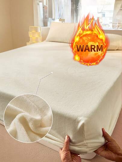 1pc Velvet Fitted Sheet, Bedding, Fitted Sheet, Mattress Cover, Skin-Friendly Bed Set, Soft-Comfortable Autumn And Winter Warm Mattress Protection Cover, Deep Pocket, Only, Without Pillowcase, Dustproof Non-Slip, Machine Washable, For All Season, For Twin, Full, King, Queen Size, Home Textile, Bedding Gifts, For Bedroom, Dormitory, Ideal Easter Gift, For Mother's Day Gift, Perfect Holiday Gift, Guest Room, Hotel, Machine Washable