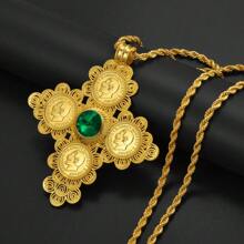 1pc Big Cross Pendants Necklaces Women Men Gold Color Jewelry Africa Coin Cross/Eritrea Habesha Necklace