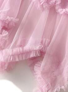 Women Layered Tulle Long Skirt, Fashion High Waist Solid Color Frill Trim Ruffle Midi Skirt