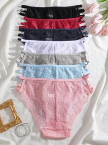 7-teiliges Damen-Slip mit Spitzenmuster, Nähten in der Taille, Cut Out, atmungsaktiv, sexy Slips, Damenunterwäsche