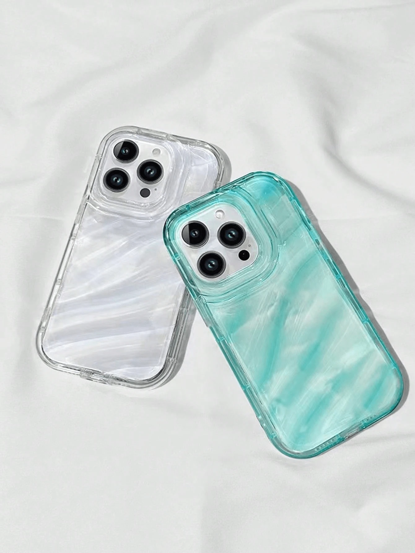 2 chiếc/bộ: 1 ốp điện thoại thiết kế laser trong suốt tối giản, 1 ốp điện thoại màu xanh lá cây sang trọng, tương thích với iPhone - Nhiều màu - Xem 1