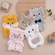 1pc Ultra-Soft Coral Fleece Hand Towel With Cute Cartoon Animal Pattern - Super Absorbent, Non-Shedding Bathroom Accessory