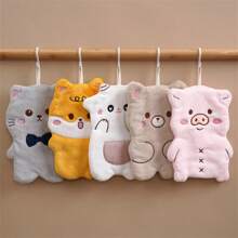 1pc Ultra-Soft Coral Fleece Hand Towel With Cute Cartoon Animal Pattern - Super Absorbent, Non-Shedding Bathroom Accessory