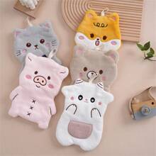 1pc Ultra-Soft Coral Fleece Hand Towel With Cute Cartoon Animal Pattern - Super Absorbent, Non-Shedding Bathroom Accessory
