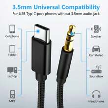 1 个 3.5 毫米转 USB-C 耳机插孔适配器 AUX 音频线兼容 iPhone 16 Pro Max/16 Pro/16 Plus/16/15、S24/S23/S22/S21/S20 和其他音频辅助端口设备 - 彩色 - 查看 2