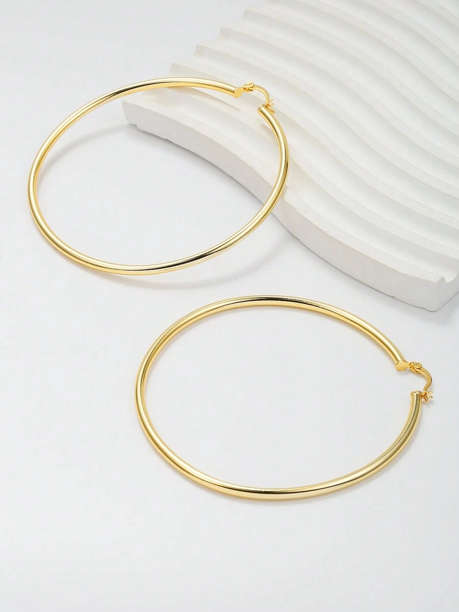 1 Cặp bông tai tròn đơn giản tối giản cao cấp cho nữ vào mùa thu/đông - Vàng - Xem 1