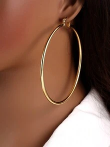 1 Cặp bông tai tròn đơn giản tối giản cao cấp cho nữ vào mùa thu/đông - Vàng - Xem 3