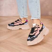 Women's Sneakers With Thick Notched Sole, Multicolored Color And Suede Effect - Black - View 2