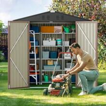 Bealife 6 X 4 Ft Outdoor Metal Tool Storage Shed With Sloped Roof And Vent, Lockable Outdoor Tool Shed - Brown - View 8
