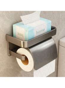 1 Set Toilettenpapierhalter zum Aufhängen - selbstklebend, für große Rollen, grau/schwarz mit Ablage, geeignet für Badezimmer, passend für verschiedene Badezimmerstile - einfache Atmosphäre, Toilettenpapierhalter zum Aufhängen ohne Bohren, Badezimmer Dekoration, Herbstdekoration