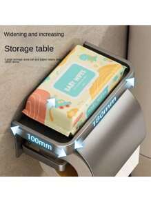 1 Set Toilettenpapierhalter zum Aufhängen - selbstklebend, für große Rollen, grau/schwarz mit Ablage, geeignet für Badezimmer, passend für verschiedene Badezimmerstile - einfache Atmosphäre, Toilettenpapierhalter zum Aufhängen ohne Bohren, Badezimmer Dekoration, Herbstdekoration