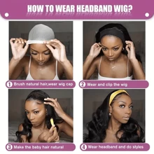 Uveous 24 Inch 200% Density Body Wave Headband Human Hair Wig Machine Made Human Hair Wig Ready To Wear Headband Body Wave Remy Human Hair Wigs For Women - Natural Black - View 5