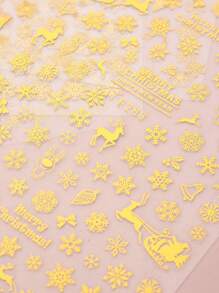FULL BEAUTY 2pcs Shiny Gold Reindeer Crystal Ball Romance Snowflake Nail Art Stickers Self Adhesive Winter Snow Nail Decals New Year Nail Charms Decorations DIY Nail Supplies - Gold - View 3