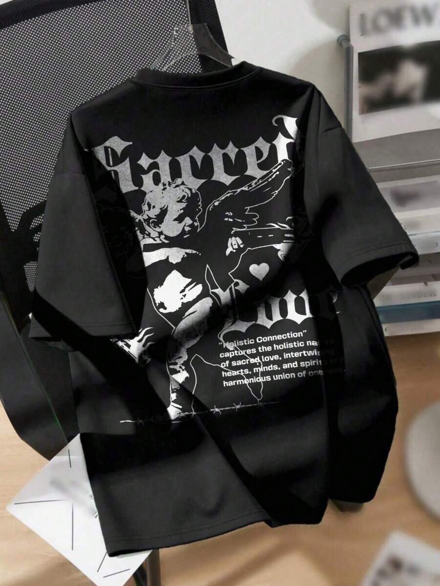 Oversize Streetwear Style T-Shirt For Men And Women In Black Cotton Mesh - 黑色 - 查看 1