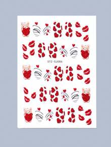 FULL BEAUTY Valentines Nails 2pcs Glitter Cartoon Bear Heart Nail Stickers Valentine's Day French Style Love Bear Lip Print Love Lock Letter Nail Decals Tự dính đầy màu sắc Valentine Nail Supplies For Acrylic Nails - Nhiều màu - Xem 8