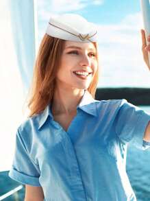 1pc Women Solid Color Flight Attendant Hat, Elegant Vintage Casual Streetwear Stylish Wide Brimmed Bowler Hat, Suitable For Work, Halloween, Christmas Party, Unisex Winter Warm Windproof Hat