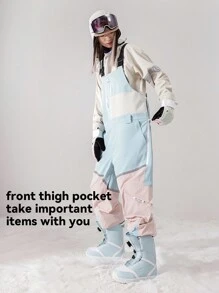 VECTOR MOTION 滑雪服套装，带撞色连帽滑雪夹克和抽绳裤，男女通用，加垫、防风、防水、保暖、耐用、透气、有弹性、轻质羊毛，适合单板和双板滑雪 - 藍白色 - 查看 5