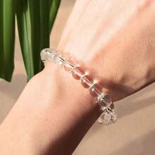 1 chiếc vòng tay đàn hồi có thể điều chỉnh hạt trong suốt tối giản 8mm, phù hợp cho nam và nữ, chữa bệnh và làm dịu, quà tặng - Màu trắng trong suốt - Xem 2