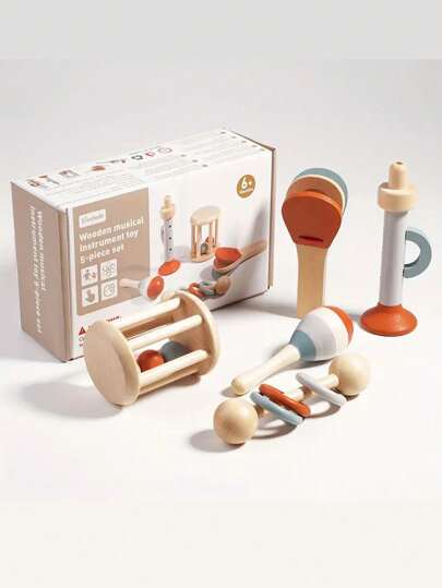 5pcs/Set Early Learning Wooden Music Instrument Toys Kit - Percussion, Harmonica & Xylophone - Sensory Educational Toys