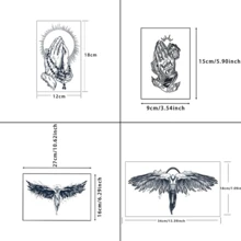 （4 件套堕落天使祈祷之手设计）草本临时纹身，逼真持久，逐渐显色，持续 7-15 天，防水防刮 - 黑色 - 查看 2