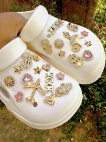 25pcs Girl's Fashion Rhinestone DIY Shoe Decoration Set, Suitable For Sandals, Clogs, Garden Shoes, Purses - Made Of ABS Material, Decorations Gift Ideas - Gold - View 2